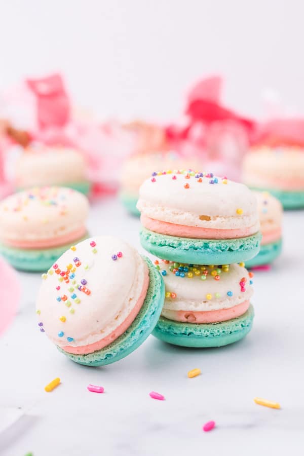 Birthday Cake Macarons filled with birthday cake buttercream!