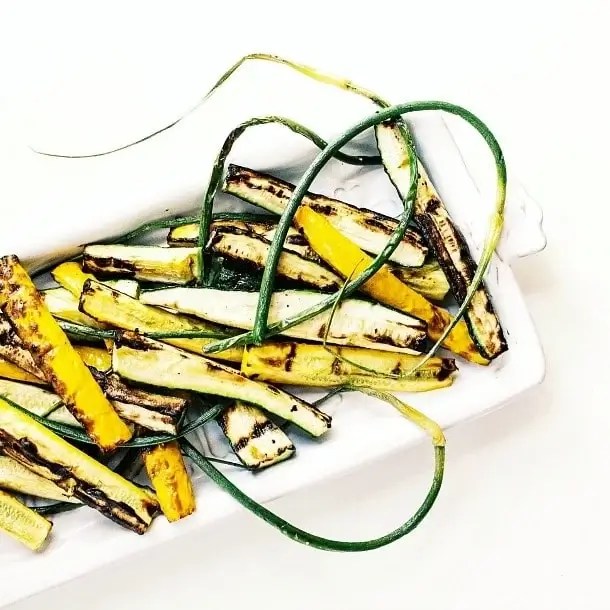 Grilled Garlic Scapes and Summer Squash