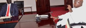 Mayiik Ayii Deng, the Minister for President Salva Kiir, deliverong a message to Ugandan President at his State House in Entebbe(Photo: file)