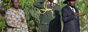 President Salva Kiir of South Sudan, right, with the opposition leader, Riek Machar, left, as Mr. Machar was sworn in as vice president on Tuesday. April 2016, in Juba, South Sudan(Photo: file)