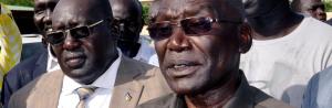 Former army chief Gen. Paul Malong Awan Greeting President Salva Kiir, the two men appear in Sentry report as