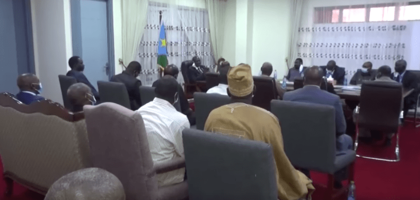 Sudanese opposition factions participating in the peace talks with the Sudanese governent in Juba met with the First Vice President, Dr. Riek Machar Teny, August 5, 2020(Photo credit: Nyamilepedia)