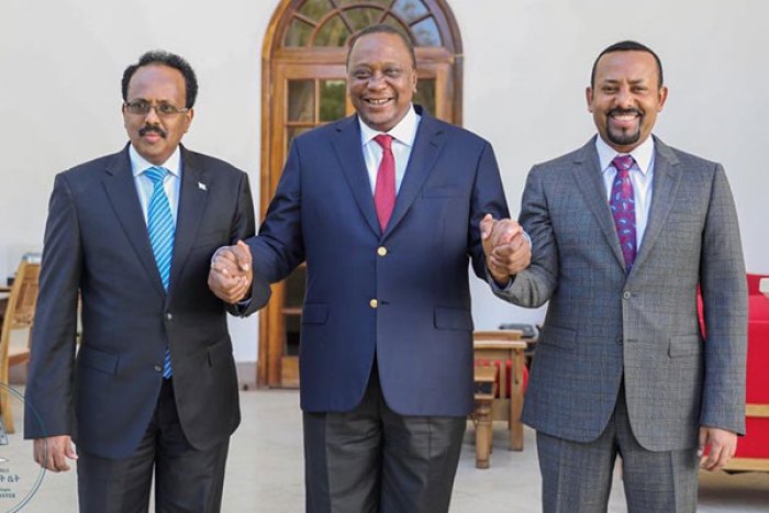 Three leaders involved in firing of diplomats on November 29, 2020. L-R, Somalian president, Mohamed Abdullahi Farmaajo, Kenyan president, Uhuru Kenyatta and Ethiopian Prime Minister Dr. Abiy Ahmed Ali(Photo credit: courtesy image/file)