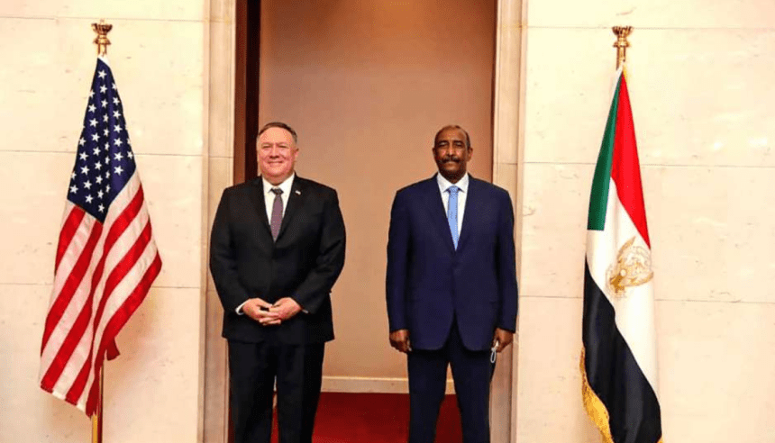 U.S. Secretary of State Mike Pompeo and the Sudan Leader of Sovereign Counsel Abdel-Fattah al-Burhan posting for a picture in Khartoum, Sudan(Photo credit: Courtesy image) 