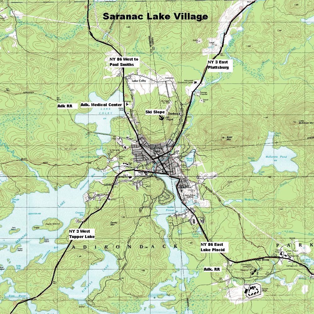 NY Route 3 The Olympic Trail Saranac Lake Village Topographic Map