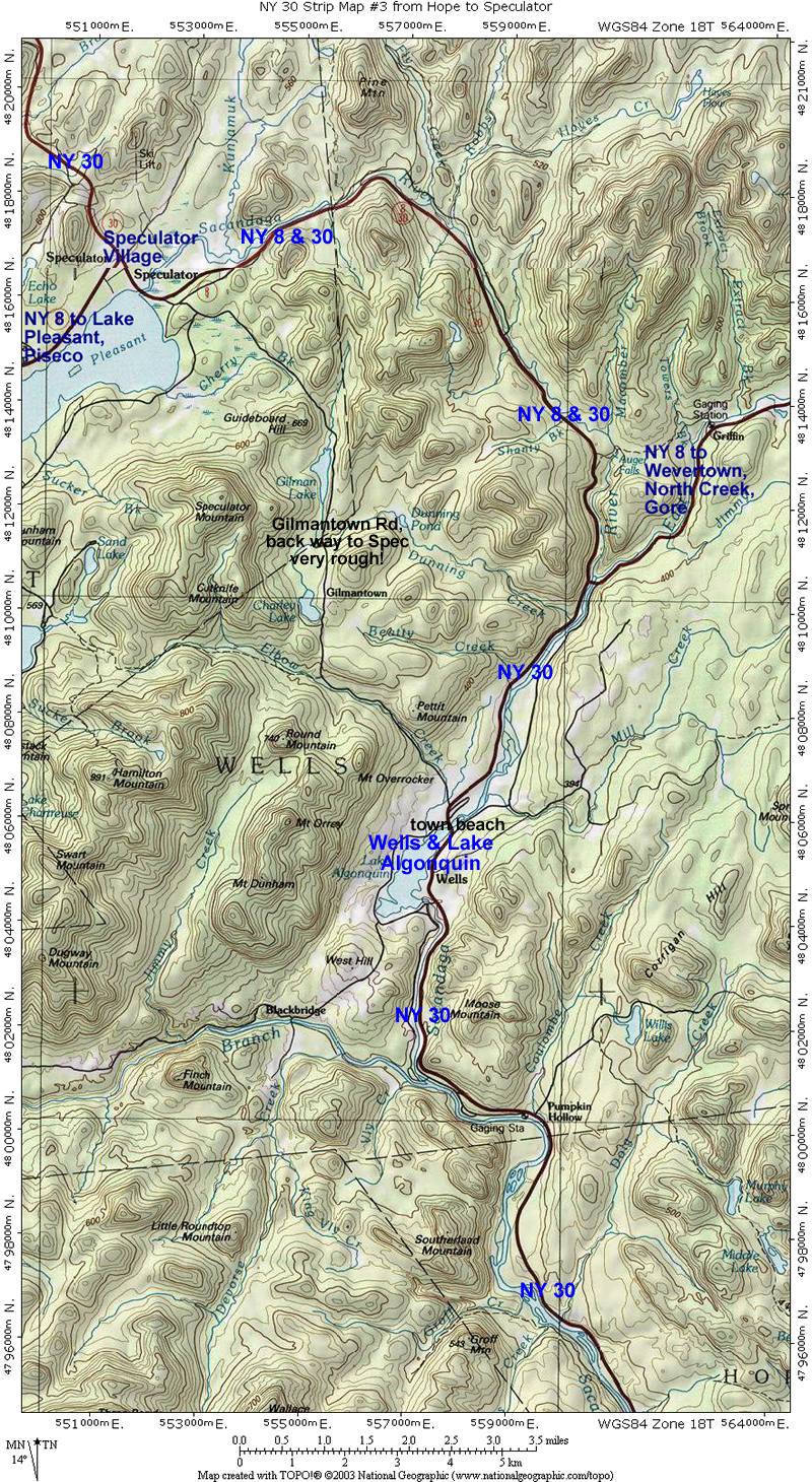 NY Route 30 The Adirondack Trail Road Map 3 from Hope to Speculator