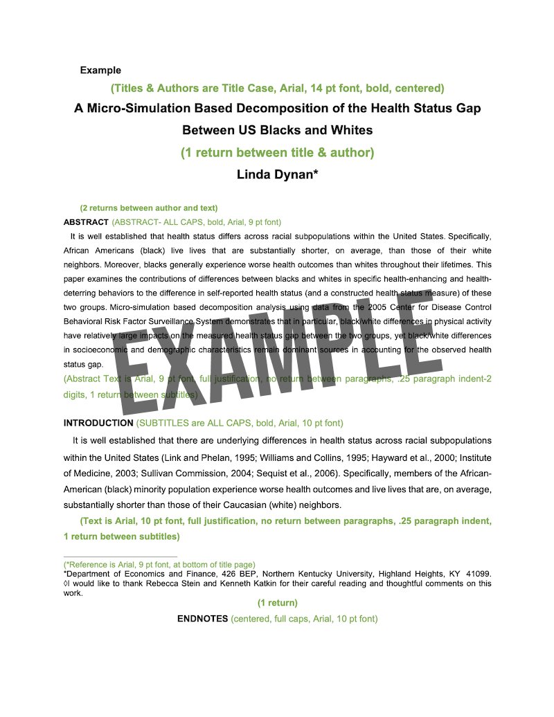 Guidelines for Authors New York State Economics Association