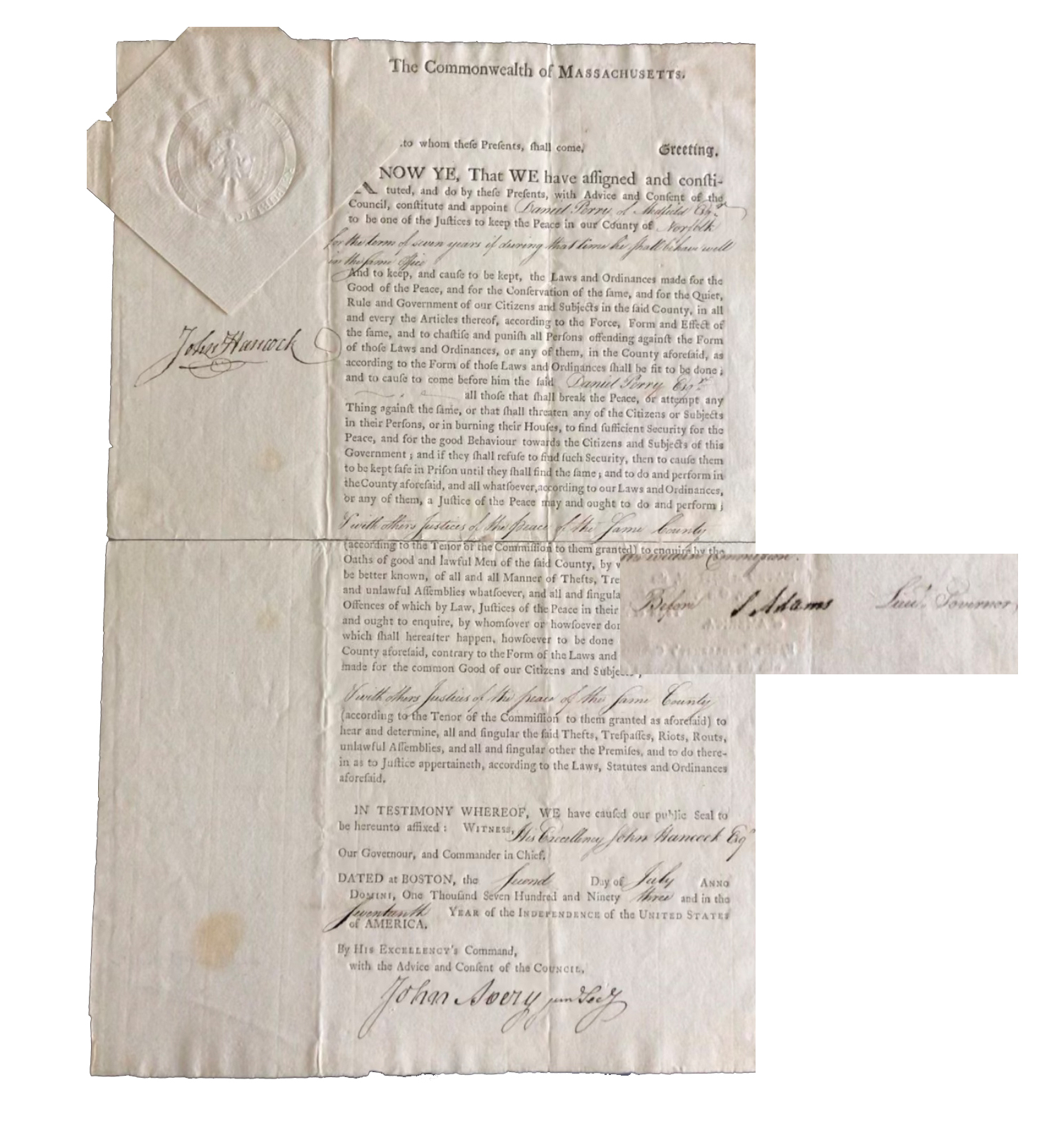 Lot Detail Rare John Hancock and Samuel Adams signed Document