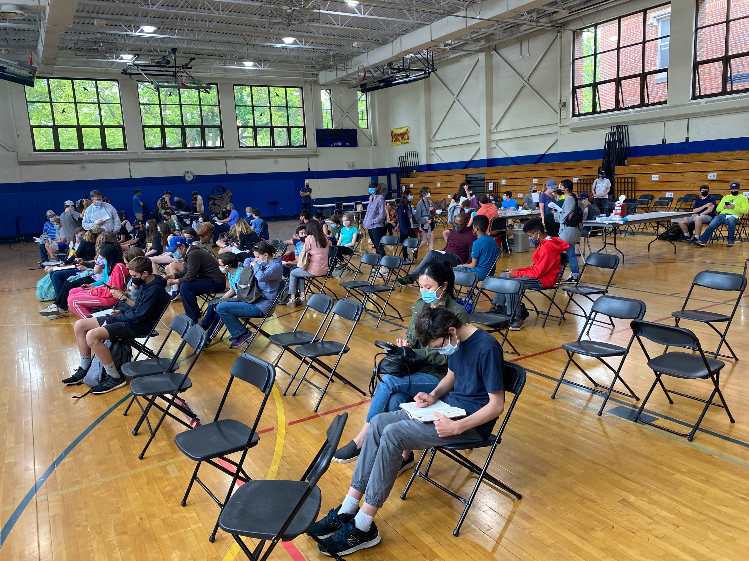 Roosevelt gym COVID vaccination HQ for RF students Oak Park