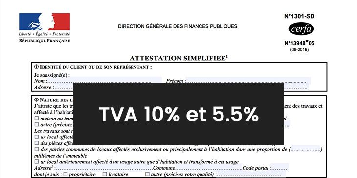 Attestation de TVA à 10 et 5.5 Simplifiée et normale
