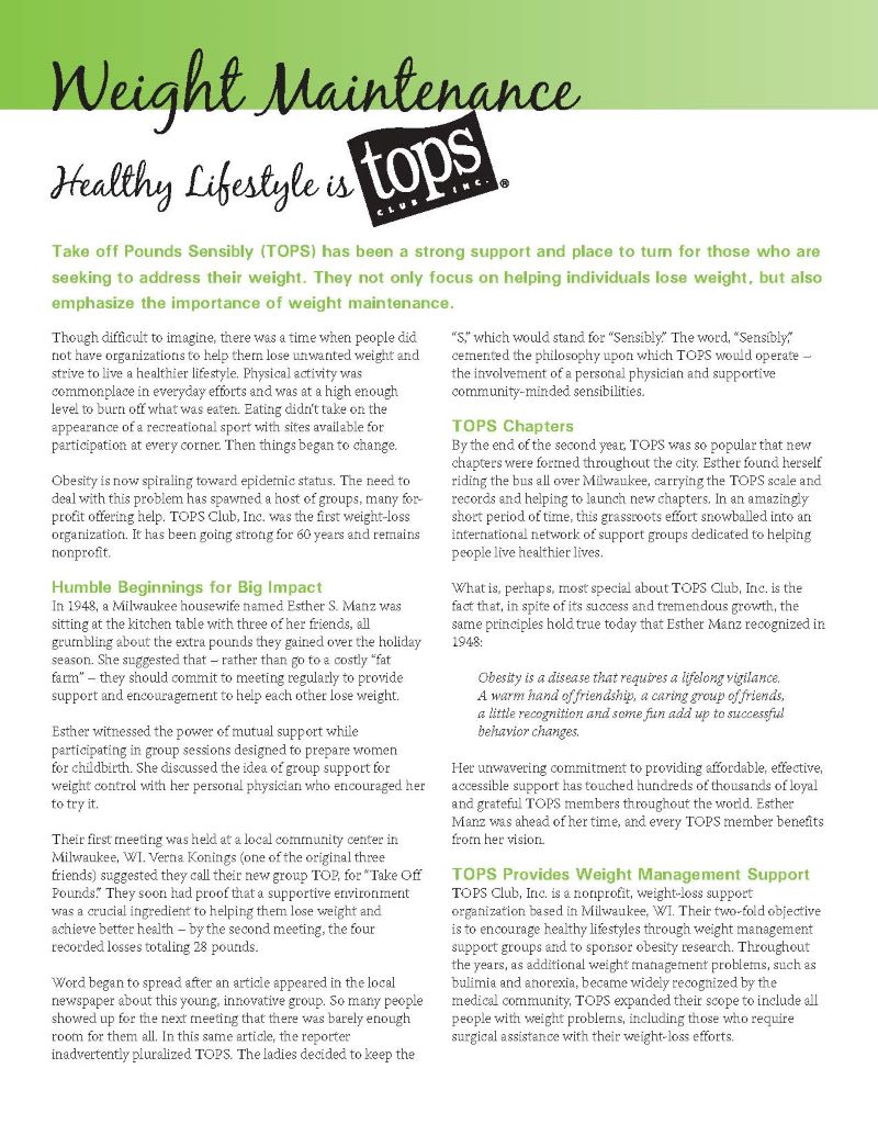 Healthy Lifestyle is TOPS Obesity Action Coalition