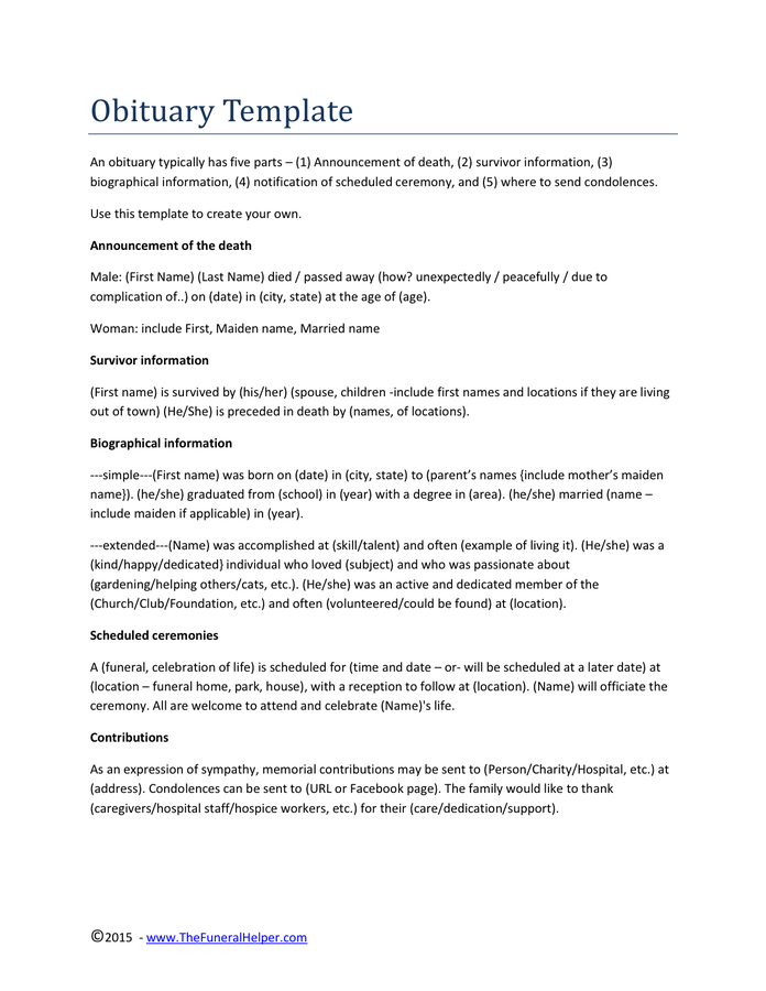Where to get an obituary template for free
