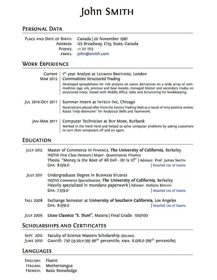 Resume in College