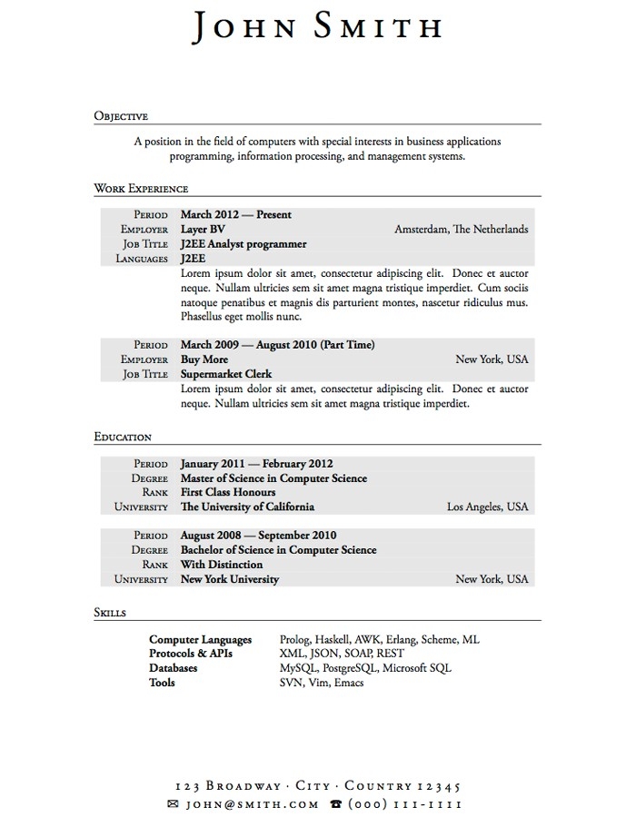 Resume Work Experience Samples