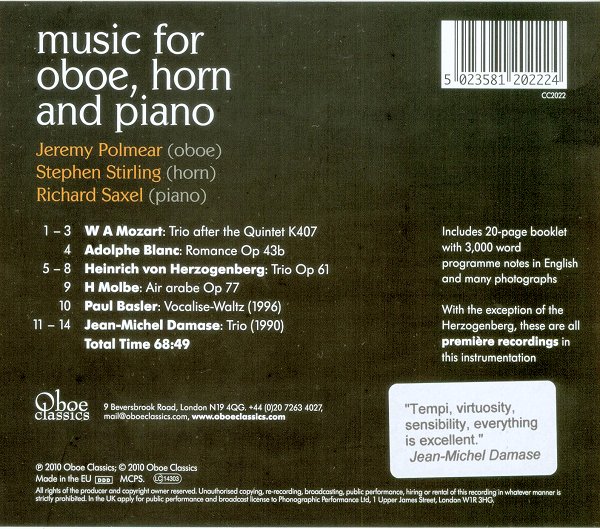 Oboe Classics music for oboe, horn and piano CD details