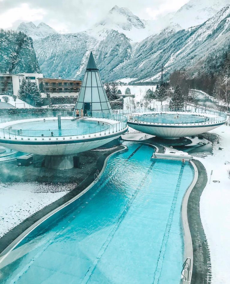AQUA DOME IN TIROL, AUSTRIA, THERMAL SPA Ocean Blue WORLD