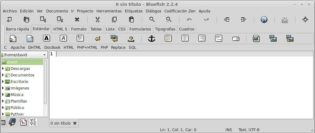 BlueFish, un potente editor para desarrollo web. ochobitshacenunbyte