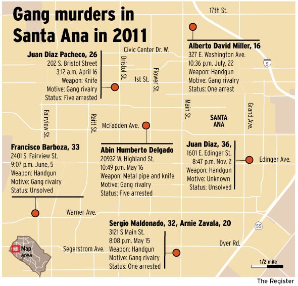 Orange County Gang Map Santa Ana celebrates drop in homicides Orange County Register