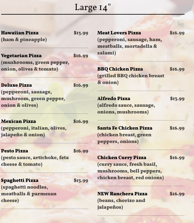 Pizza Express Menu OC Restaurant Guides