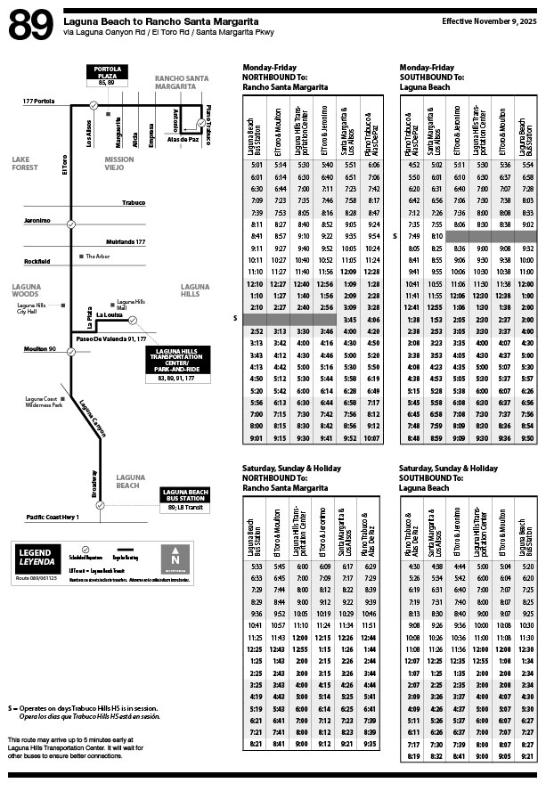 Octa Maps And Schedules Ocbus Maps And Schedules -- Route 89