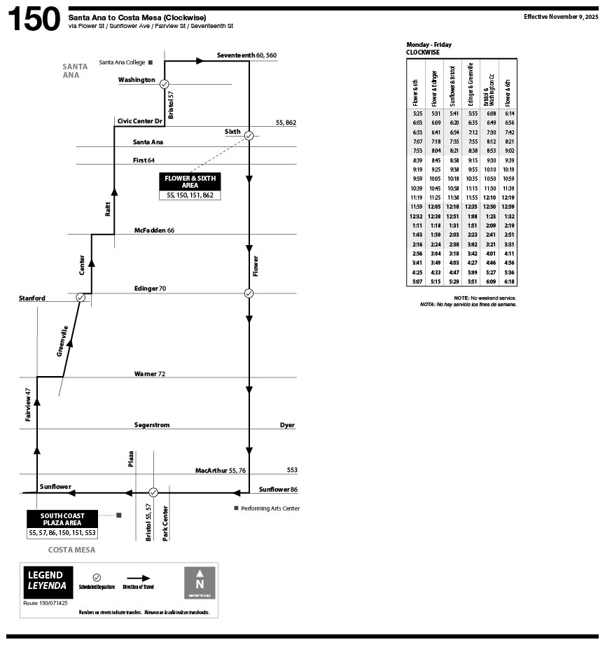 Octa Maps And Schedules Ocbus Maps And Schedules -- Route 150