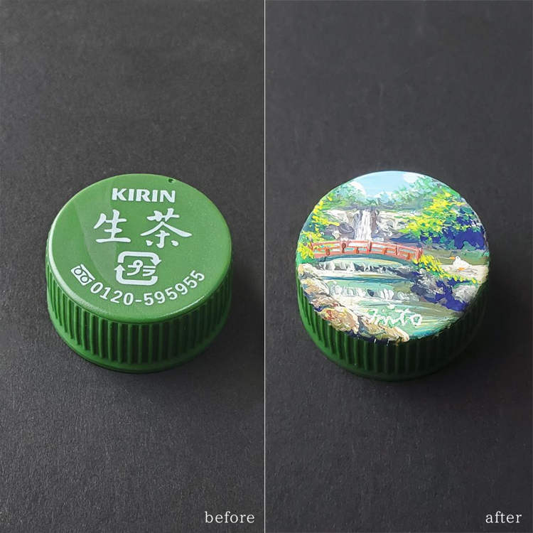 Talented Artist Paints Tiny Masterpieces on Plastic Bottle Caps