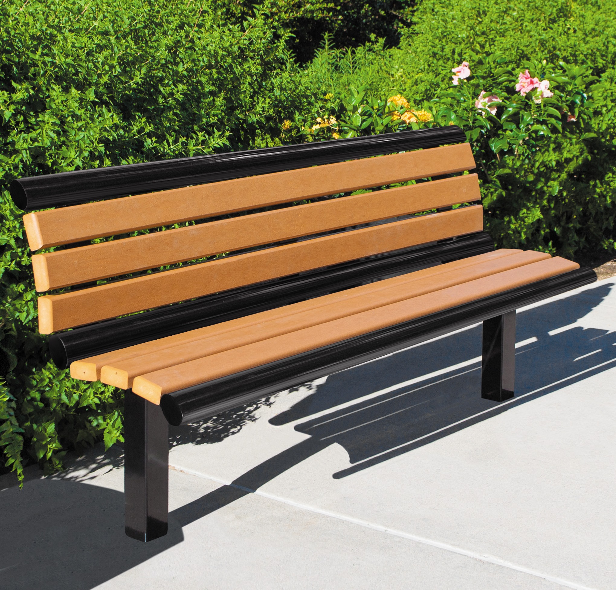 Richmond Bench with back Cedar style recycled plastic planks (61) Odeys