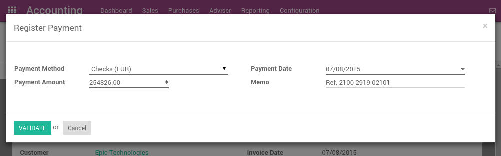 Register customer payments by checks — Odoo 13.0 documentation