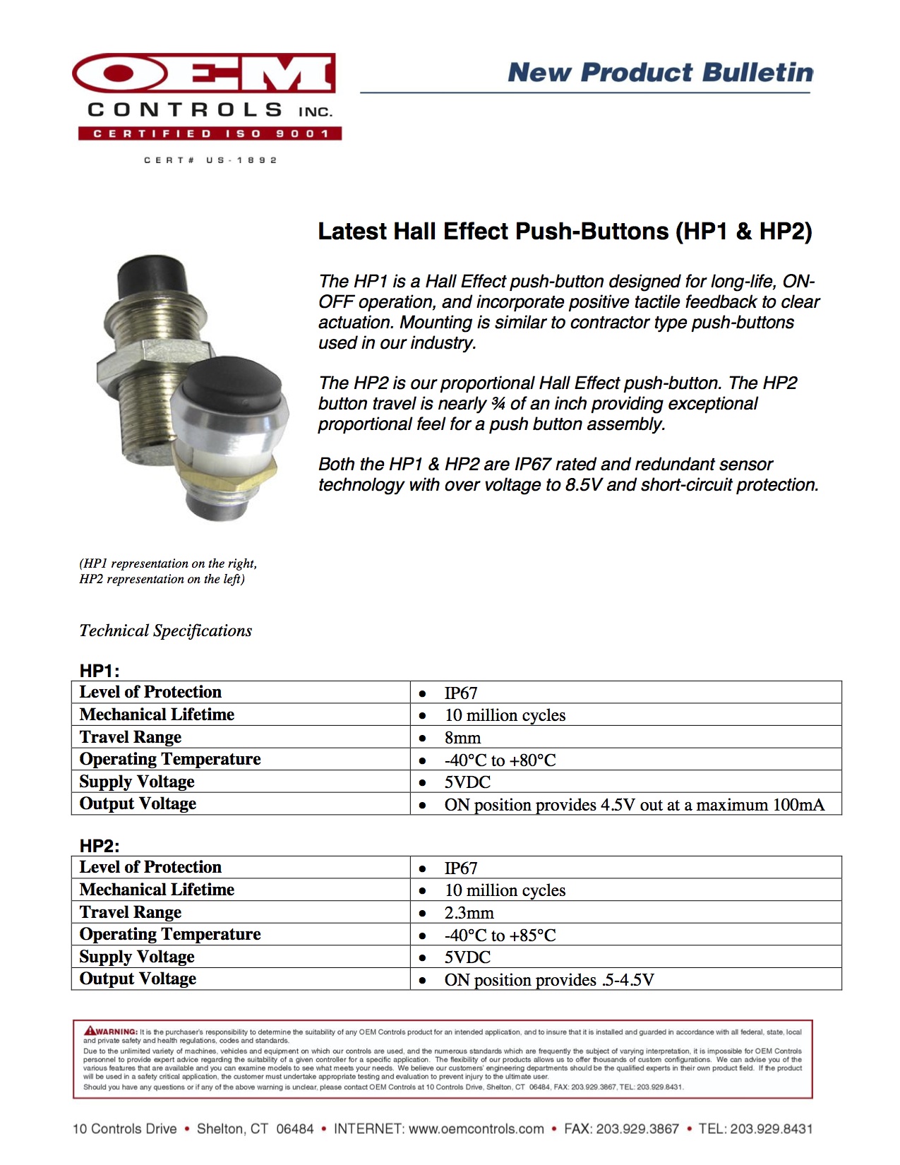 HP1 HP2 Hall Effect Push Buttons I Product Information I OEM Controls