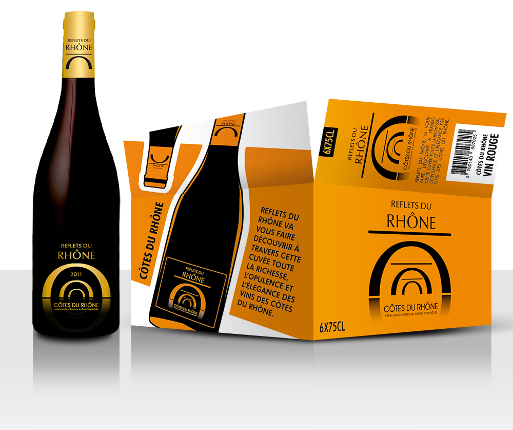 Création d'une étiquette de Côtes du Rhône + carton