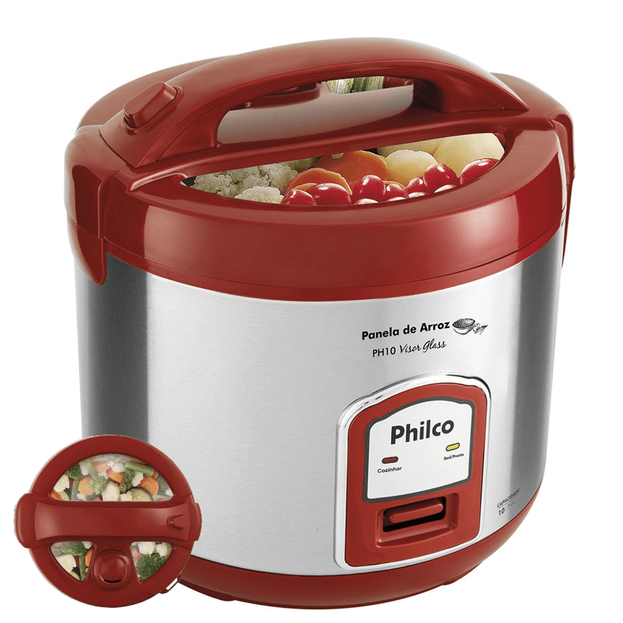 Panela de Arroz Elétrica Philco PH10 Visor Glass 700W 1,8L Vermelho