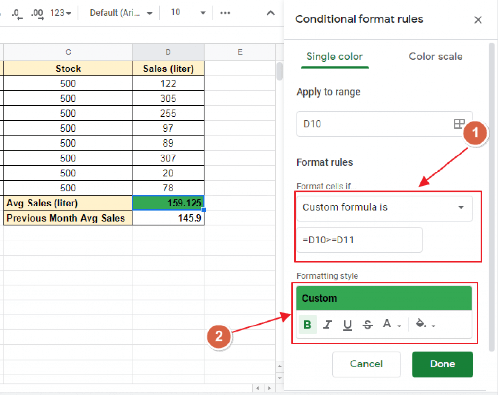 Conditional Formatting based on Another Cell in Google Sheets