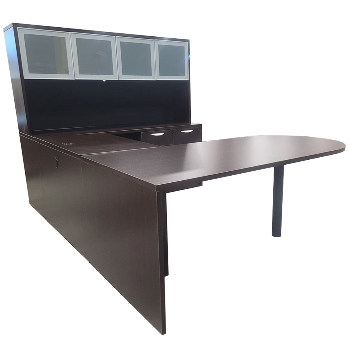 OFD UShape Desk In Espresso W/ Hutch & Combo File RH Office