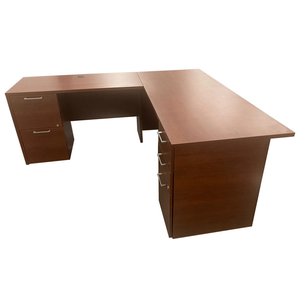 72" W Cherry Laminate Group LaCasse LShape Desk W/ BBF & FF Pedestals