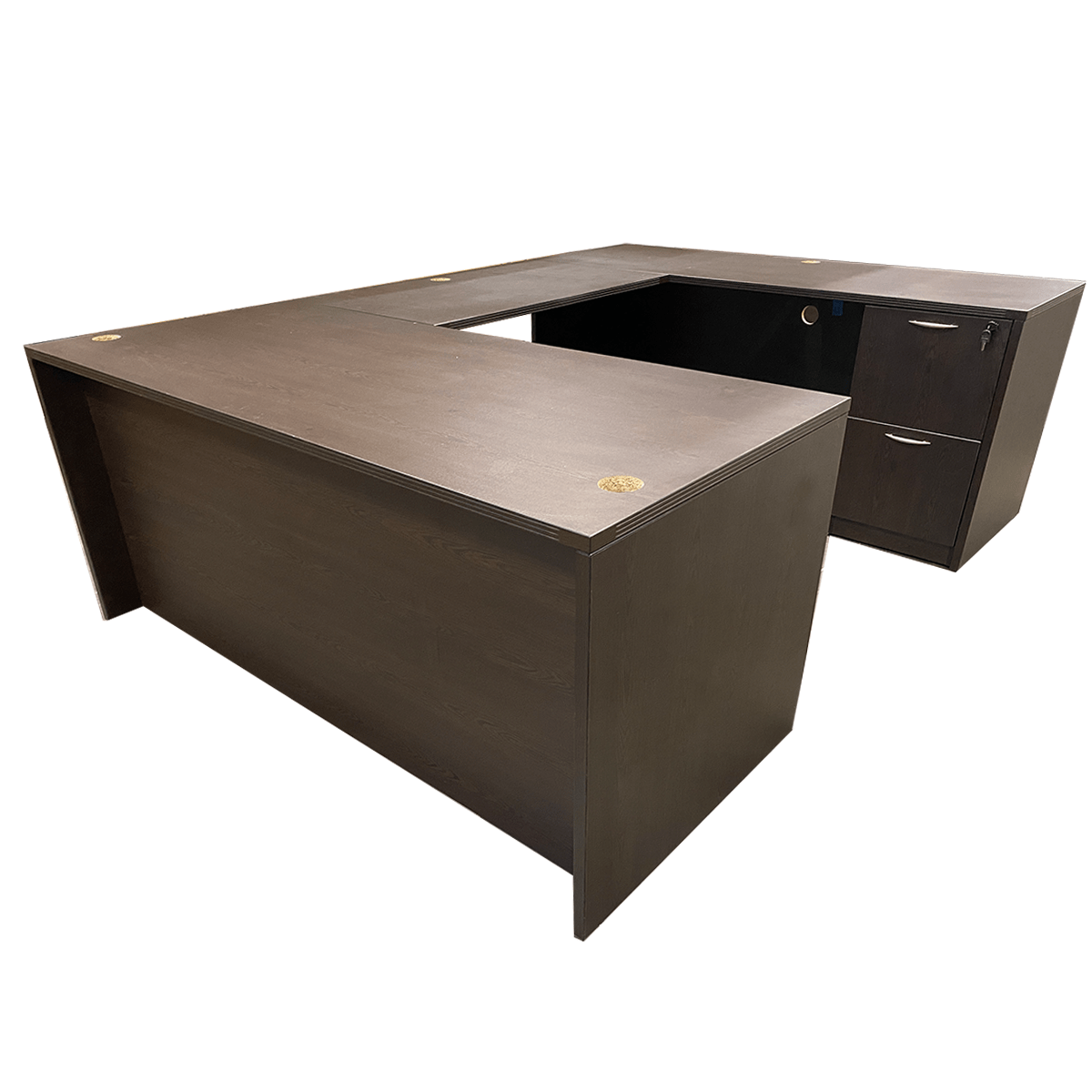 Espresso UShape Desk W/ Box, Box, File & File, File Pedestal RH