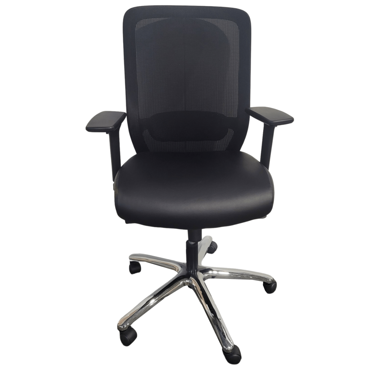 Hon Black MeshBack Task Chair W/ Chrome Base/ Vinyl Seat/ Lumbar