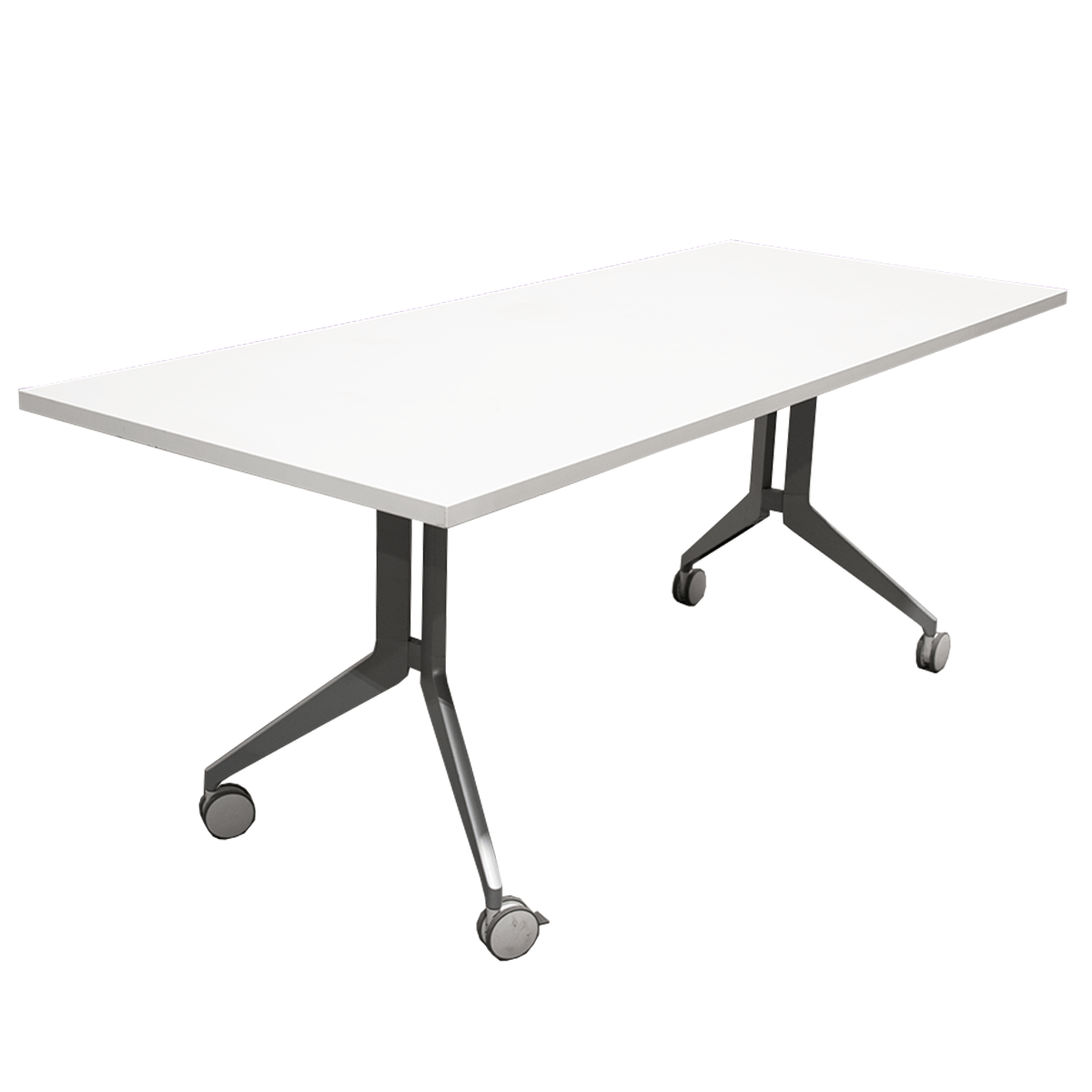 Used Haworth Training Table In White W/ Silver Frame Flip Top