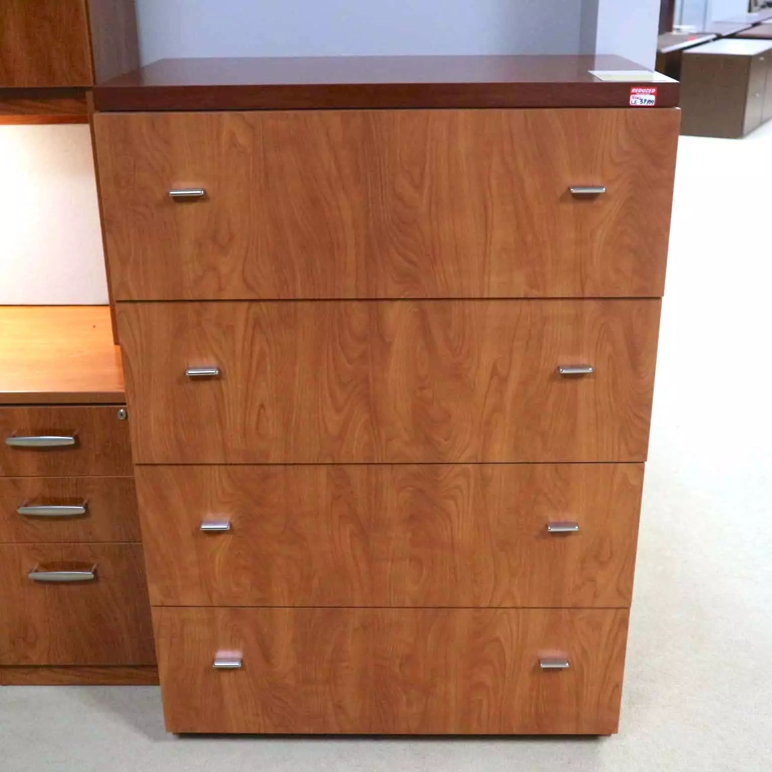 36" Wide Cherry/Silver Modern Lateral 4 Drawer File Office Furniture
