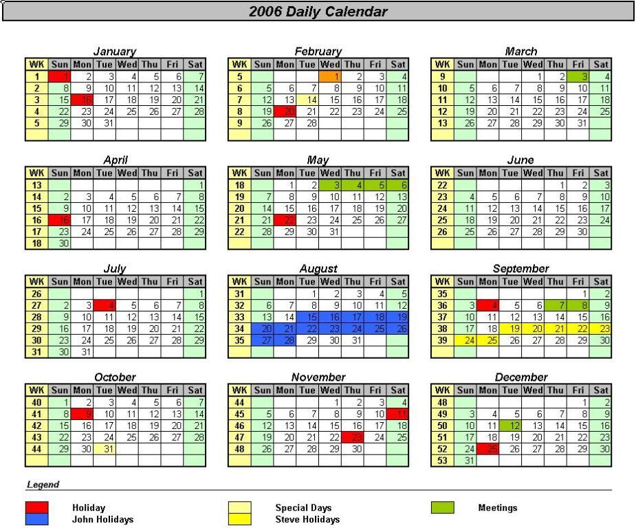 2005 Calendar United States