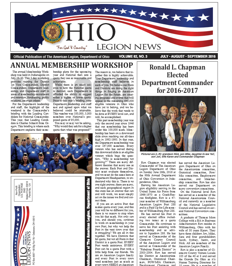 Ohio Legion NewsAugust 2016 The American Legion Department of Ohio