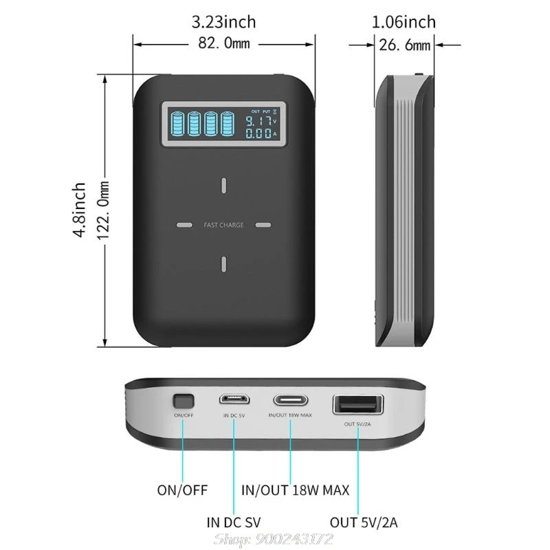 4x 18650 Batteri DIY Qi Trådløse Oplader USB Type C PD Fast Charge