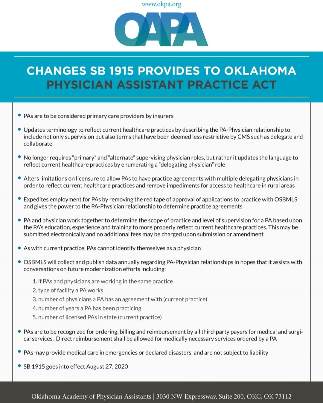 Legislation Oklahoma Academy of Physician Associates