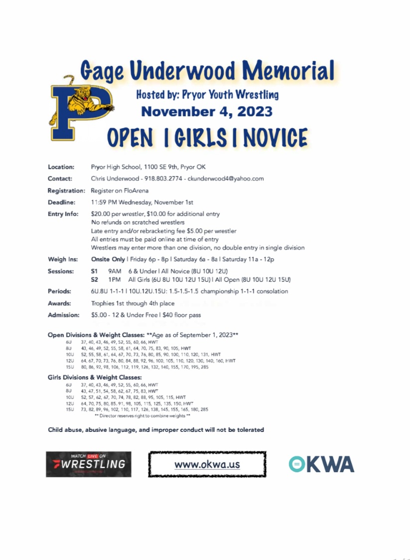 Gage Underwood Memorial Oklahoma Kids Wrestling Association