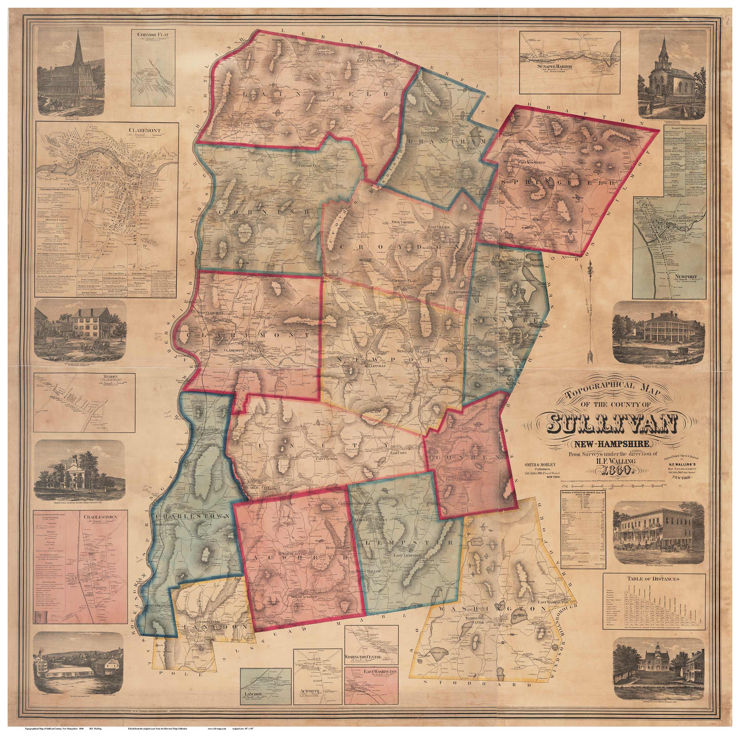 Sullivan County New Hampshire 1860 Wall Map