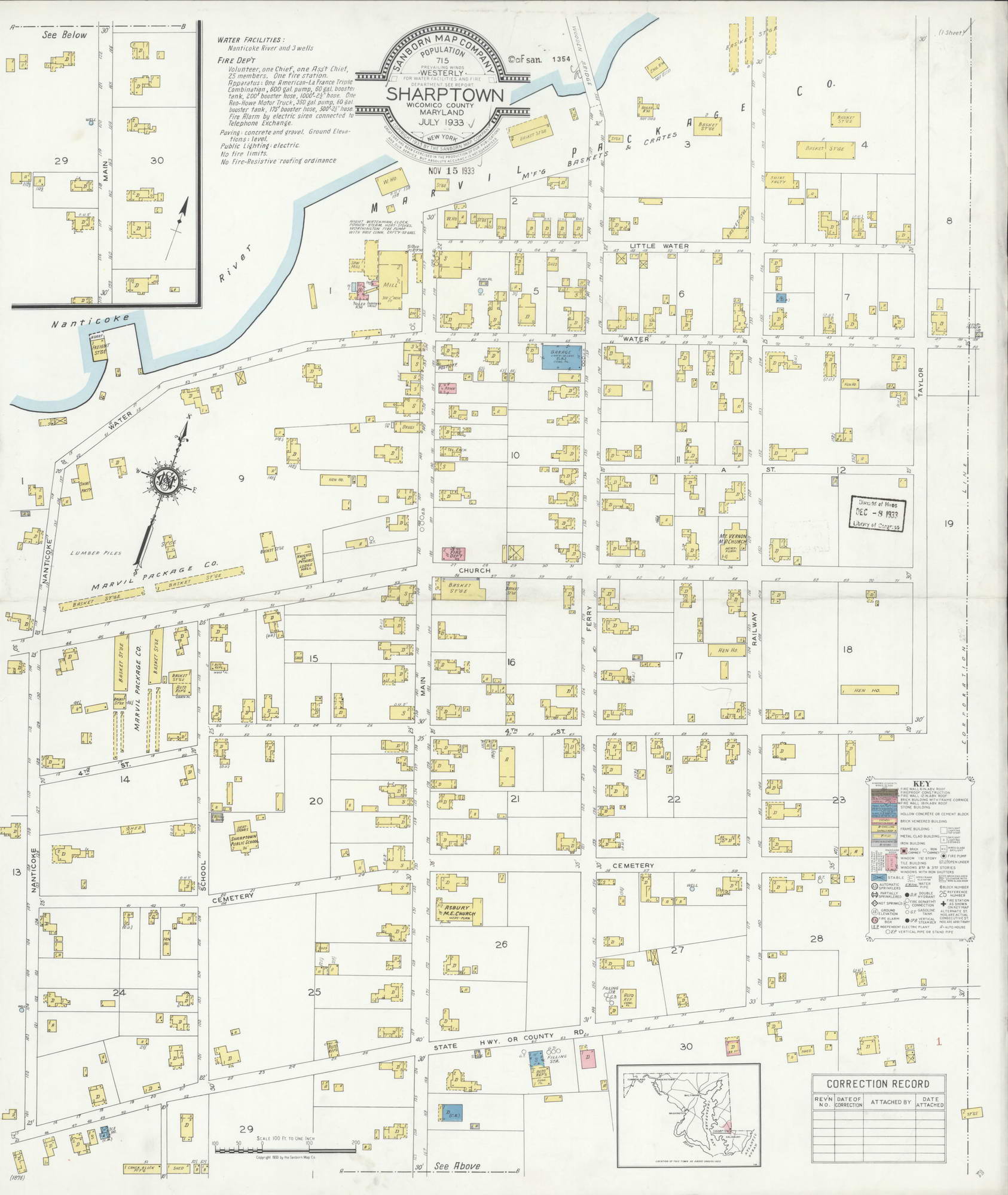 Sharptown, Maryland 1933 Old Map Maryland Fire Insurance Index OLD MAPS
