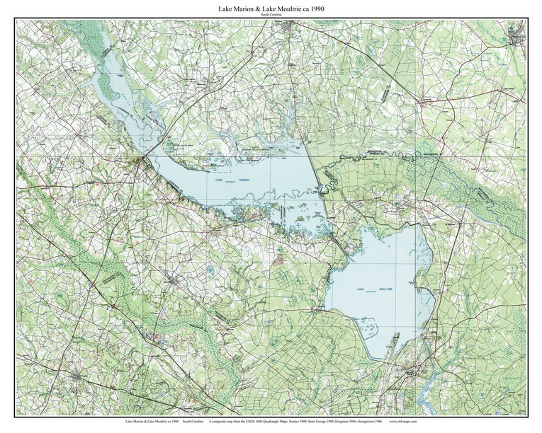Lake Marion 1990 Custom USGS Old Topo Map South Carolina OLD MAPS