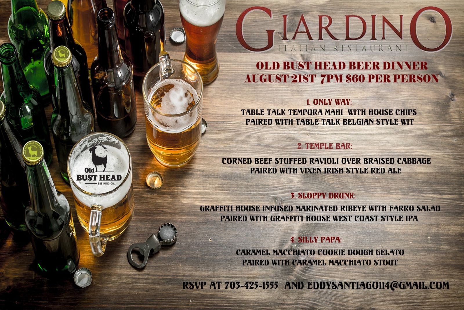 Old Bust Head Beer Dinner at Giardino Italian Restaurant Old Bust Head