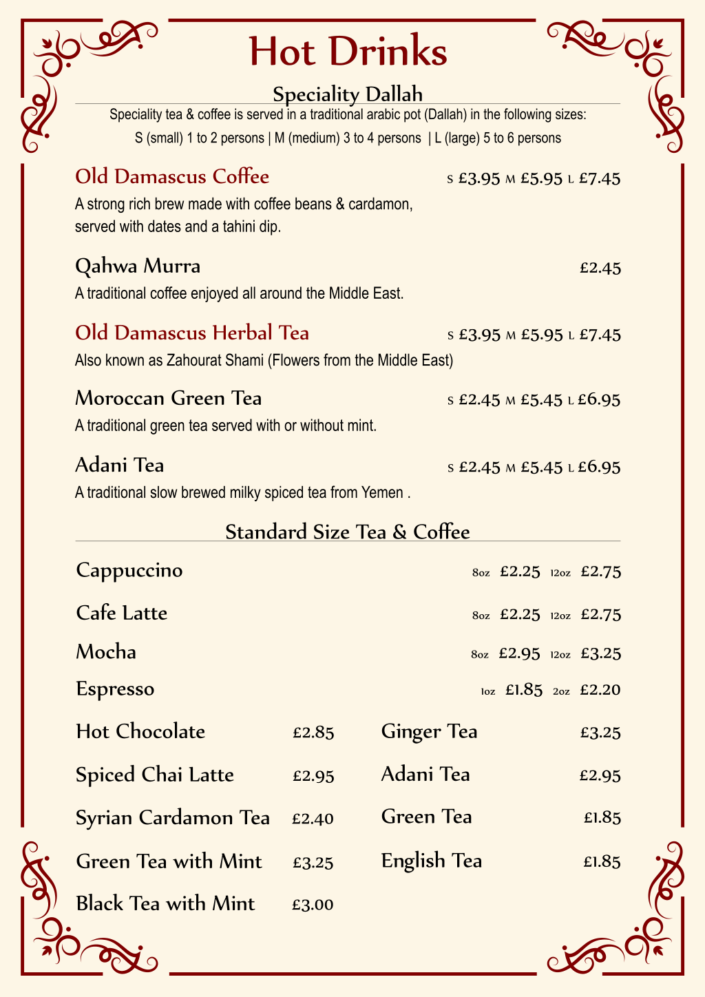 Menu Page Old Damascus