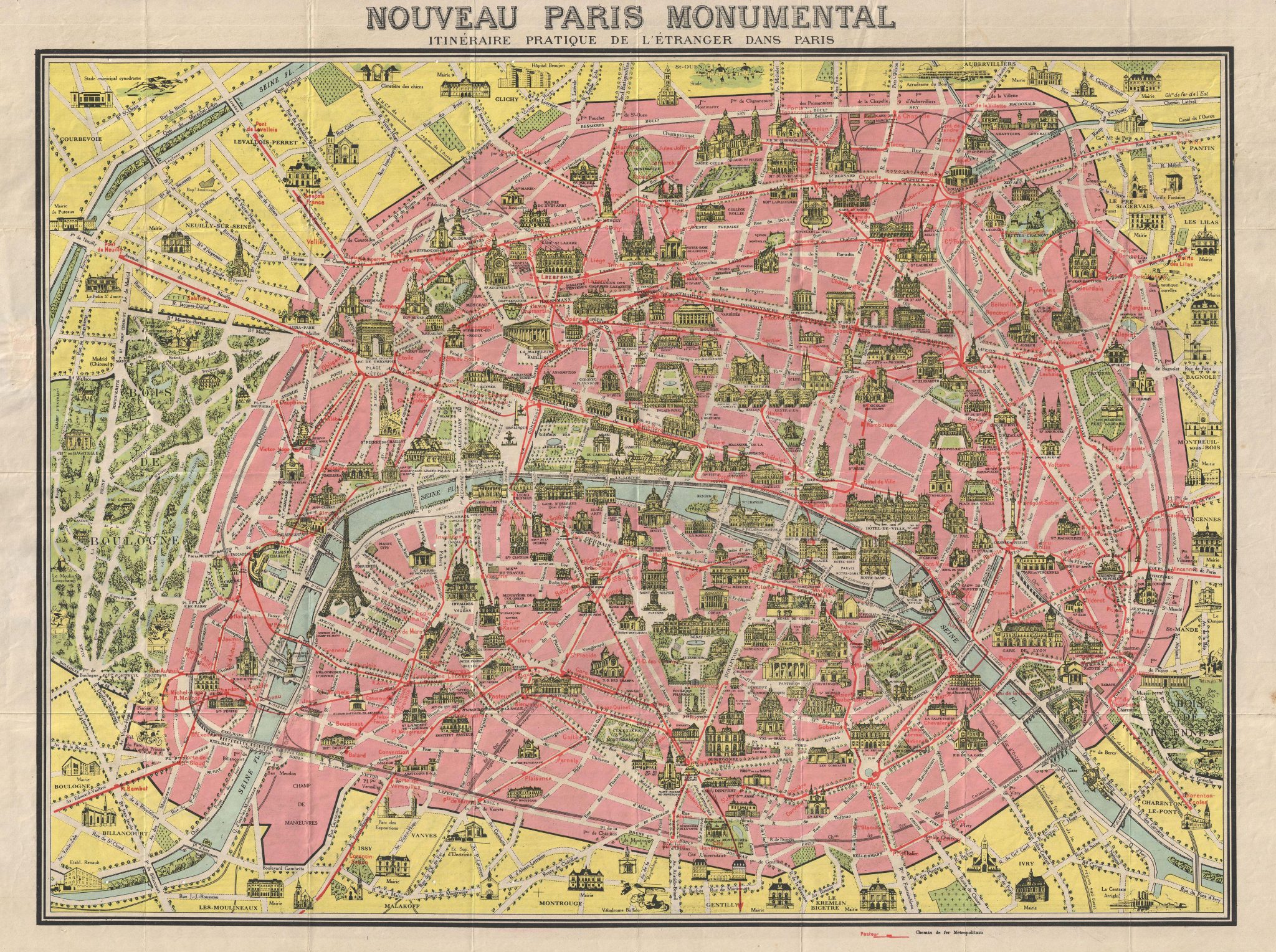 Old Map of Paris 1920