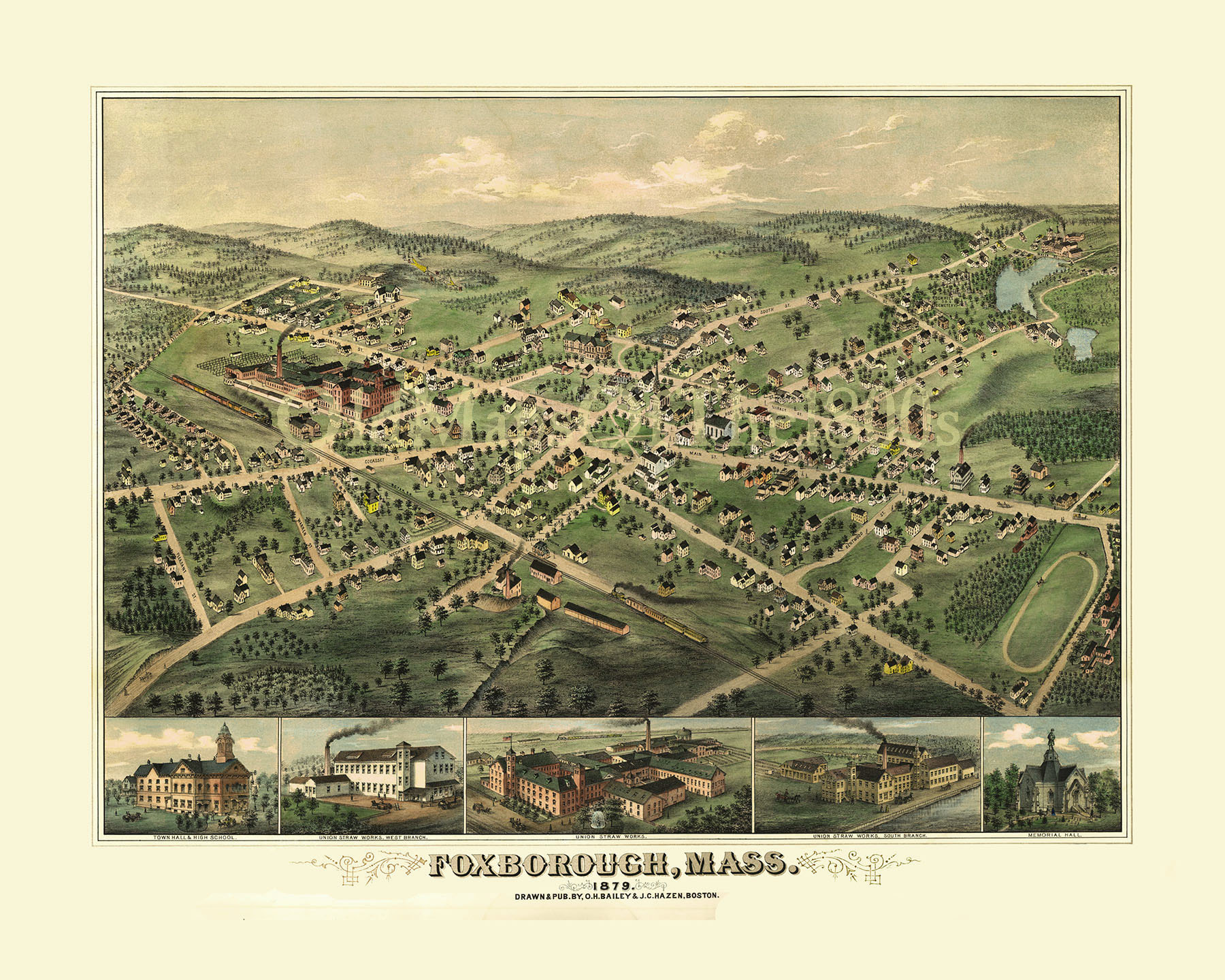 Map Of Foxborough Massachusetts Full color fine art map of Foxborough, Massachusetts in 1879